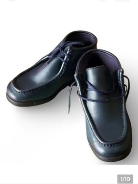 Hush Puppies Bridgeport Leather Moc Toe Chukka Boots Navy‎ Lace Up Boys Size 4